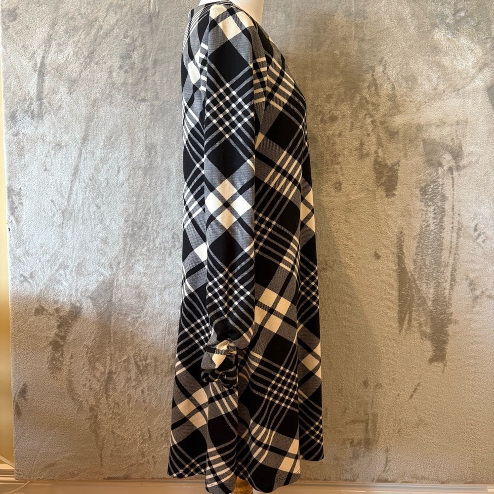 Plaid Academia Stretch Ruched Midi Dress Sz 4 - Picture 6 of 12